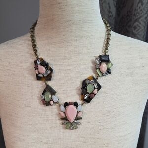 J. Crew Pink, Green, Brown Gemstone Necklace